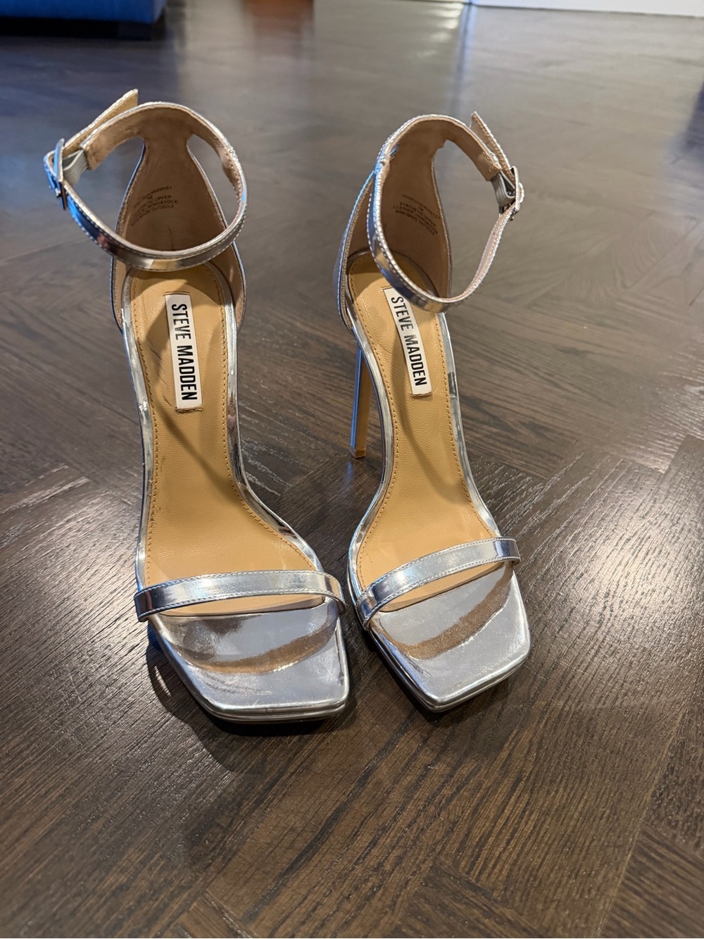Steve Madden Silver Metallic Ankle-Strap Stiletto Sandals